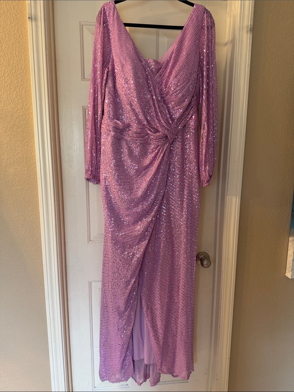 Lavender Sequin Draped Evening Gown - Picture 3 of 8